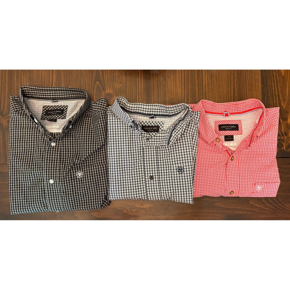 Lot of 3 Ariat Pro Series Long Sleeve Plaid Button Shirt Mens Large